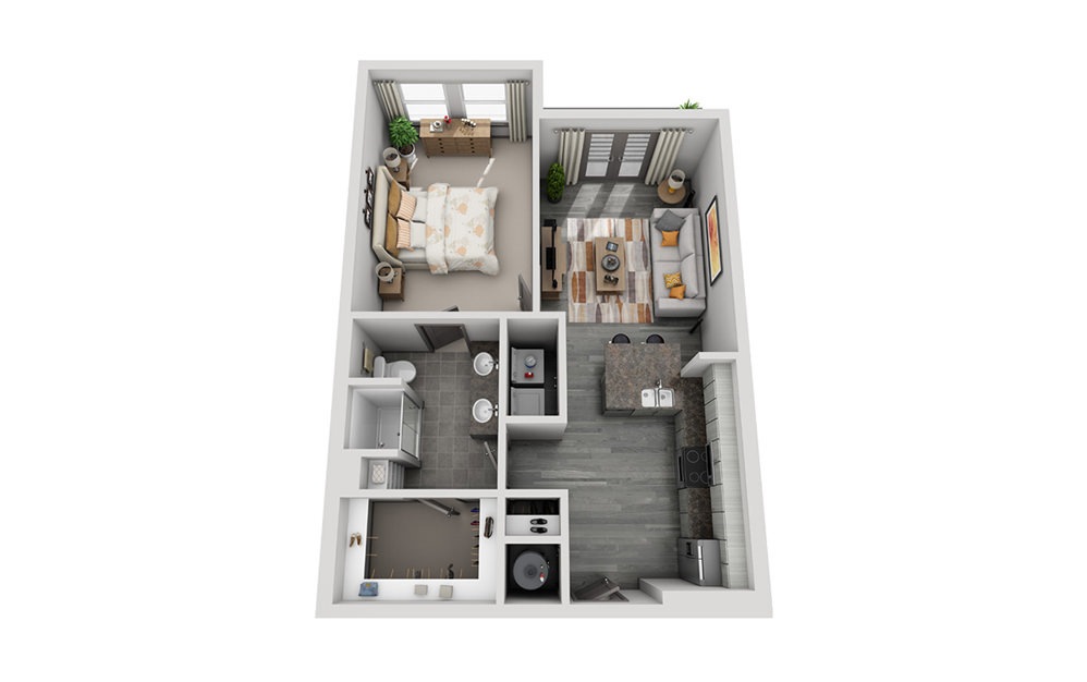 A1 - 1 bedroom floorplan layout with 1 bath and 710 square feet.