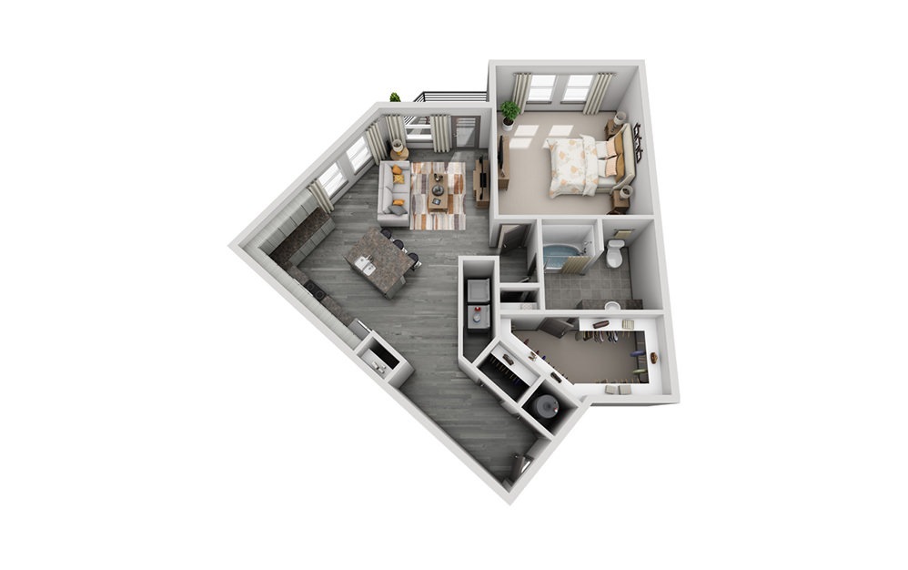 A3 - 1 bedroom floorplan layout with 1 bath and 1032 square feet.