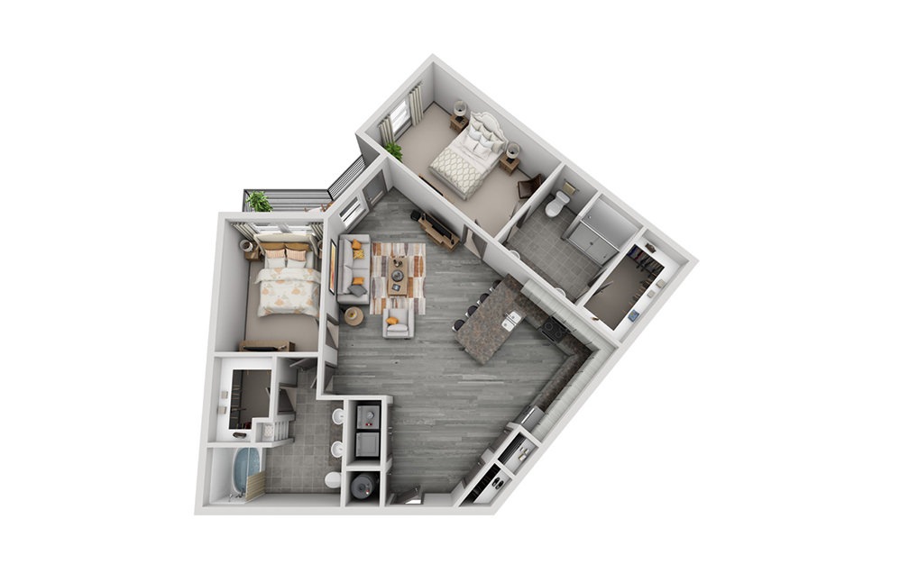 B4 - 2 bedroom floorplan layout with 2 baths and 1238 square feet.
